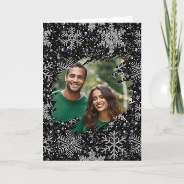 Elegant Christmas snowflakes personalise photo  Card (Front)