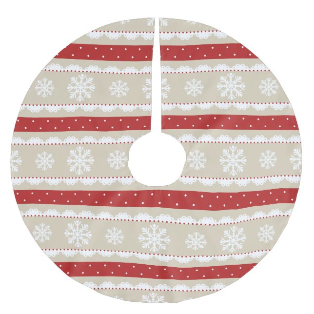 Elegant Christmas Snowflakes Red Polka Dot Pattern Brushed Polyester Tree Skirt (Front)