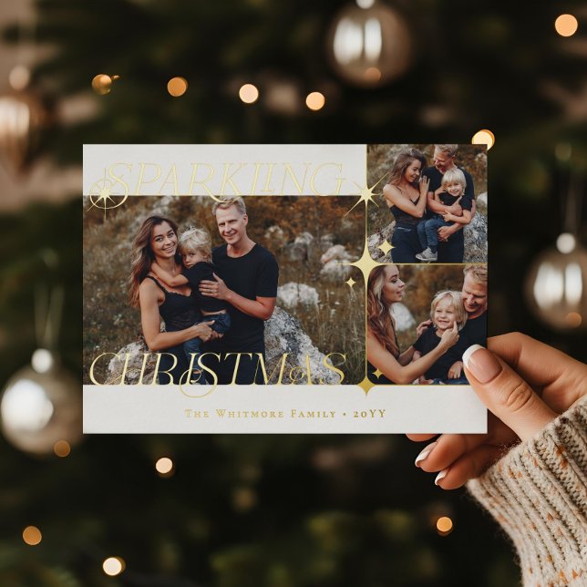 Elegant Christmas Sparkle Photo Collage Christmas (Elegant Christmas Sparkle Photo Collage Christmas Foil Holiday Card)