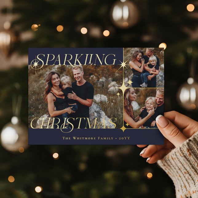 Elegant Christmas Sparkle Photo Collage Christmas (Elegant Christmas Sparkle Photo Collage Christmas Foil Holiday Card)
