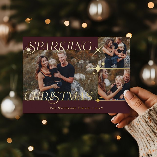 Elegant Christmas Sparkle Photo Collage Christmas (Elegant Christmas Sparkle Photo Collage Christmas Foil Holiday Card)