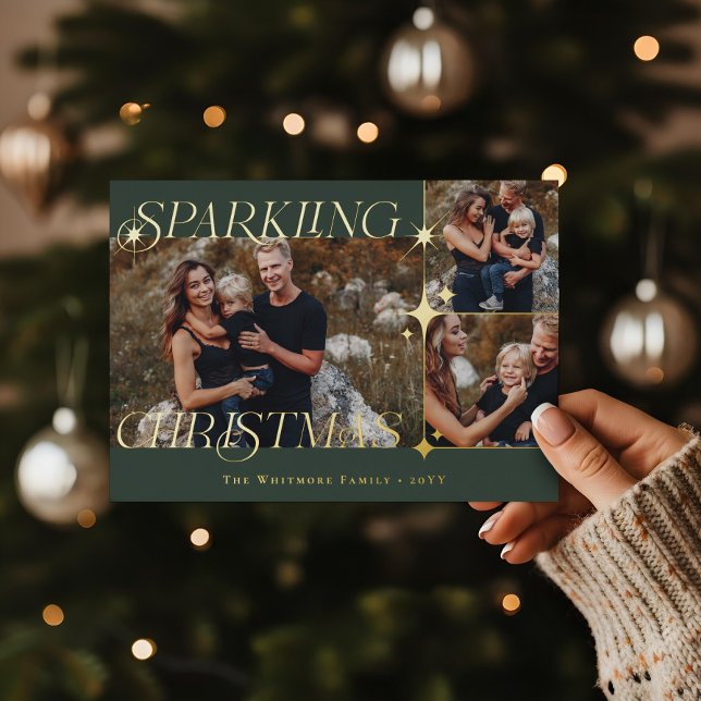 Elegant Christmas Sparkle Photo Collage Christmas (Elegant Christmas Sparkle Photo Collage Christmas Foil Holiday Card)
