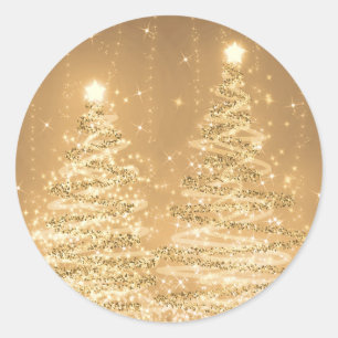 Elegant Christmas Sparkling Trees Copper Classic Round Sticker