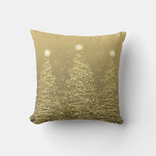 Elegant Christmas Sparkling Trees Gold  Cushion (Front)