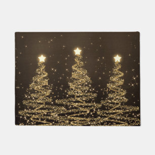 Elegant Christmas Sparkling Trees Gold Doormat