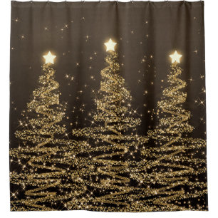 Elegant Christmas Sparkling Trees Gold Shower Curtain