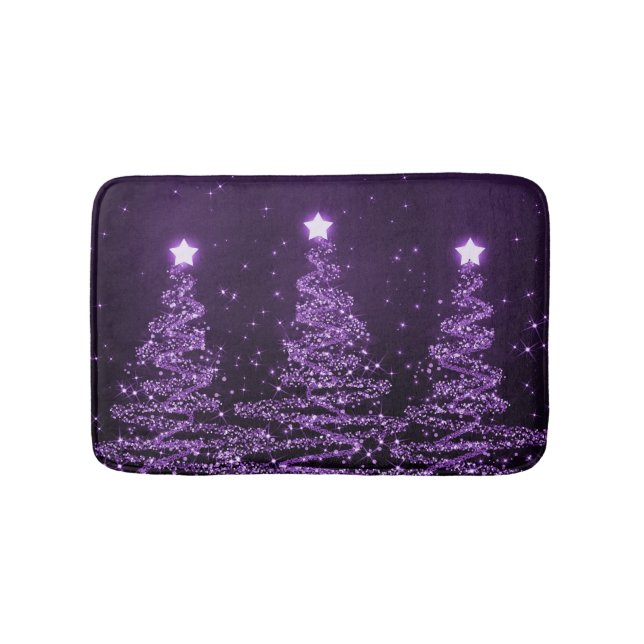 Elegant Christmas Sparkling Trees Purple Bath Mat (Front)