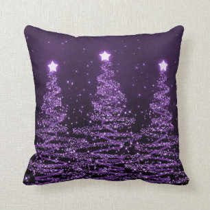 Elegant Christmas Sparkling Trees Purple Cushion
