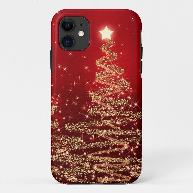 Elegant Christmas Sparkling Trees Red Case-Mate iPhone Case (Back)