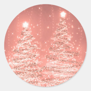Elegant Christmas Sparkling Trees Rose Gold Classic Round Sticker