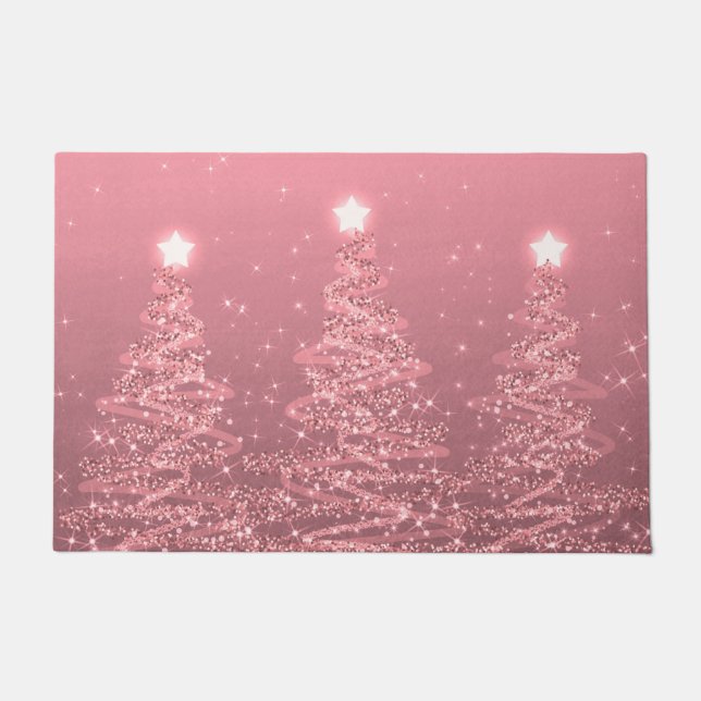 Elegant Christmas Sparkling Trees Rose Gold  Doormat (Front)