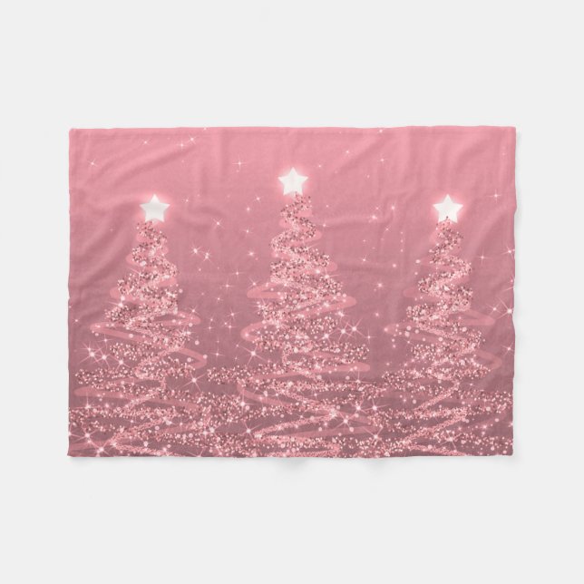 Elegant Christmas Sparkling Trees Rose Gold  Fleece Blanket (Front (Horizontal))