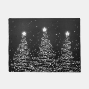 Elegant Christmas Sparkling Trees Silver Doormat
