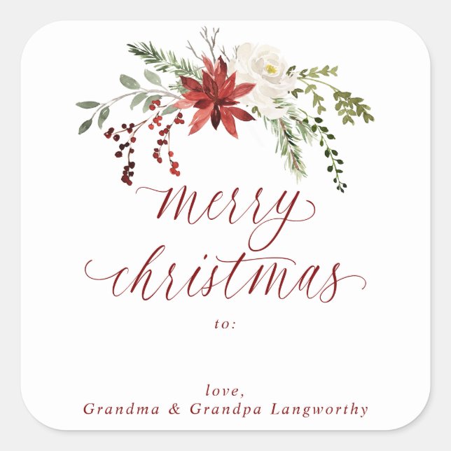 Elegant Christmas Stickers for Gifts Watercolor (Front)