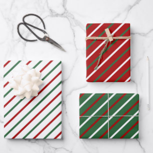Elegant Christmas Stripe Pattern Red Green Wrapping Paper Sheet