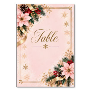 Elegant Christmas Table Number Card|Soft Pink & Go