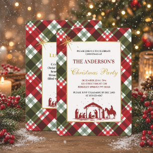 Elegant Christmas Tartan Plaid & Bible Verse Party Invitation
