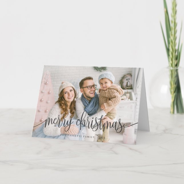 Elegant Christmas Text Photo Greeting Card | Black (Front)