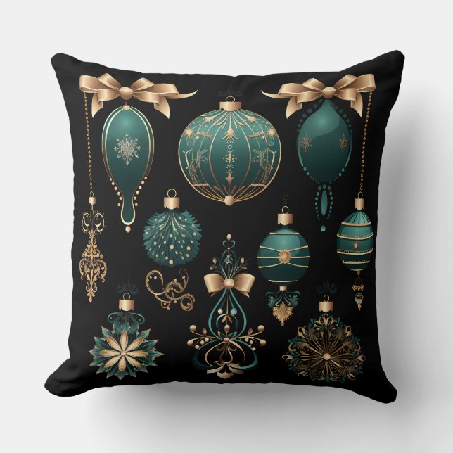 Elegant Christmas Throw Pillow – Baroque Ornament (Front)