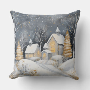 Elegant Christmas Throw Pillow – White and Gold