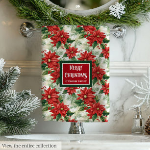 Elegant Christmas Towels Red Green Floral Design