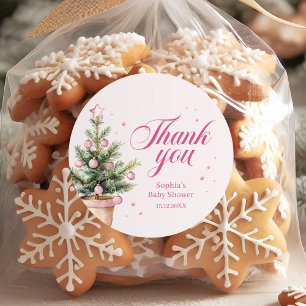 Elegant Christmas Tree Baby Shower Thank You Classic Round Sticker