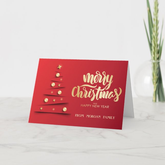 Elegant Christmas Tree Balls Red Christma Holiday Card (Front)