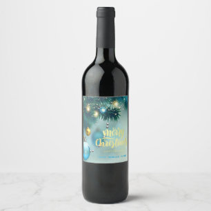 Elegant Christmas Tree,Balls,Stars Wine Label