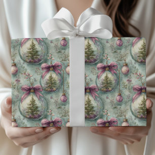 Elegant Christmas Tree & Bauble Watercolor Gift Wrapping Paper