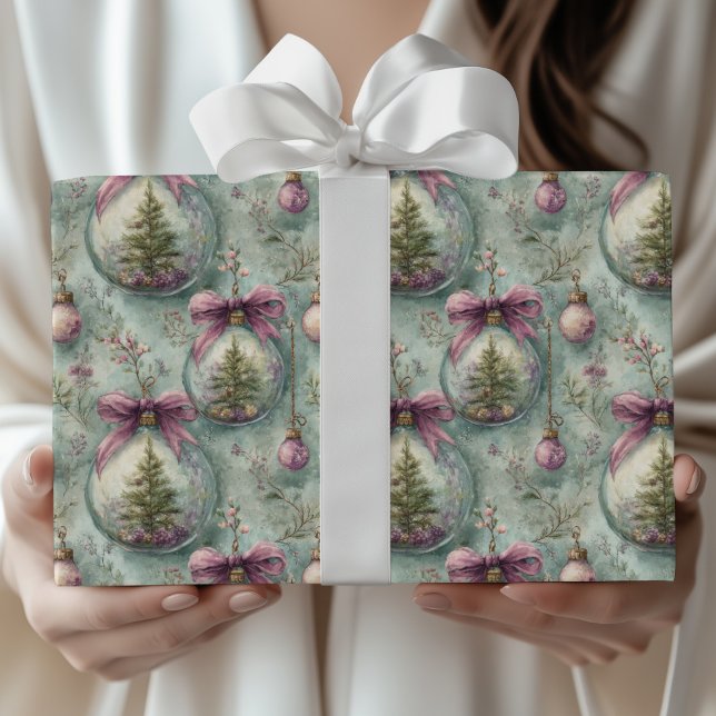 Elegant Christmas Tree & Bauble Watercolor Gift Wrapping Paper (Creator Uploaded)