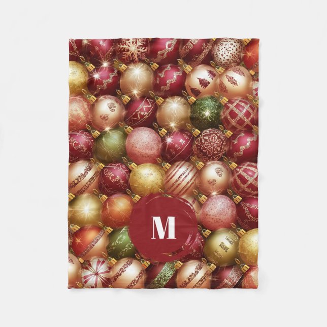 Elegant Christmas Tree Baubles Fleece Blanket (Front)