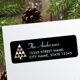 Elegant Christmas Tree Black Gold Return Address