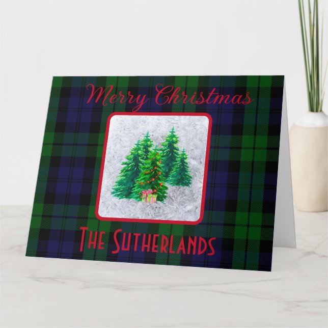 Elegant Christmas Tree Black Watch Tartan Holiday  Card (Front)