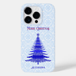 Elegant Christmas Tree Blue Personalized Case-Mate iPhone 14 Pro Case
