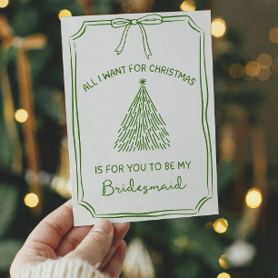 Elegant Christmas Tree & Bow Bridesmaid Proposal Card