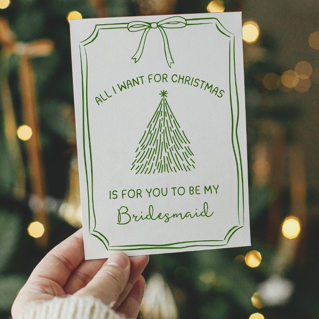 Elegant Christmas Tree & Bow Bridesmaid Proposal Card (Creator Uploaded)