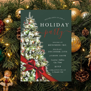 Elegant Christmas Tree Bow Corporate Holiday Green Invitation