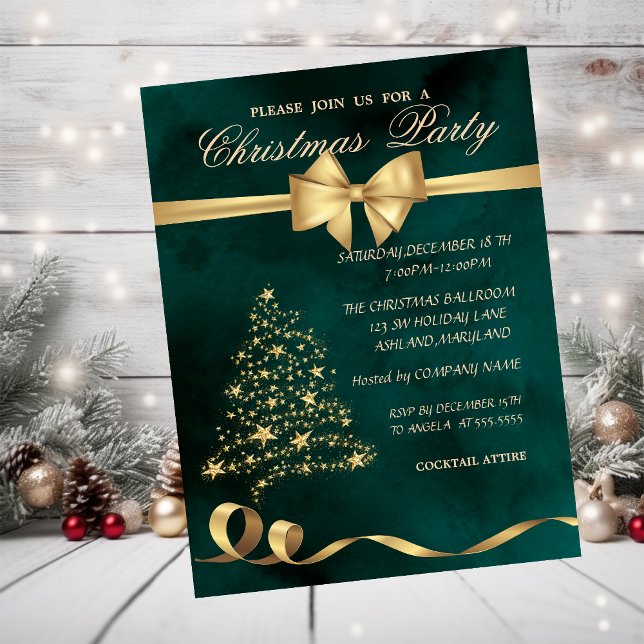 Elegant Christmas Tree ,Bow,Green Christmas Party Invitation (Creator Uploaded)