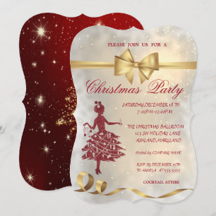 Elegant Christmas Tree ,Bow,Red,Christmas Party Invitation