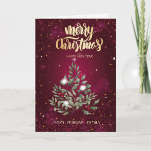 Elegant Christmas Tree Branches Red Holiday Card