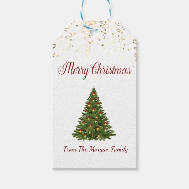 Elegant, Christmas Tree , Confetti Gift Tags (Front)