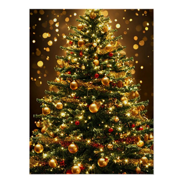 Elegant Christmas Tree Decorated With Lights Poster (Front)