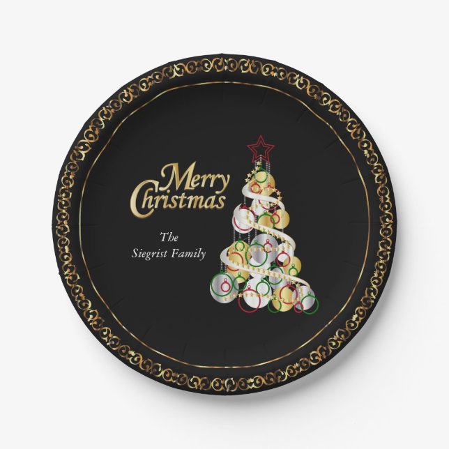 Elegant Christmas Tree Design Paper Plate (Front)