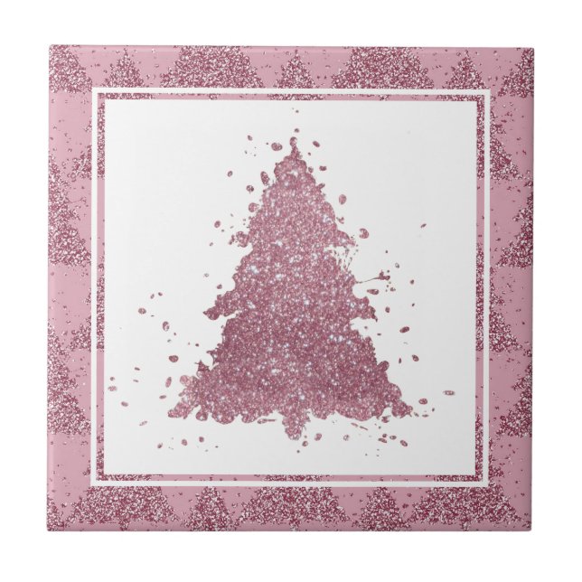 Elegant Christmas Tree | Dusty Mauve Pink Splatter Tile (Front)