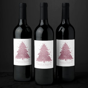 Elegant Christmas Tree   Dusty Mauve Pink Splatter Wine Label