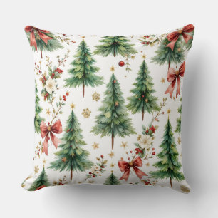 Elegant Christmas Tree Floral Pattern Pillow