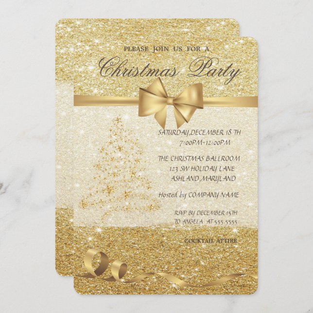 Elegant Christmas Tree,Glittery ,Christmas Party Invitation (Front/Back)