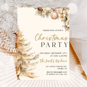 Elegant Christmas Tree Gold Christmas Party Invitation