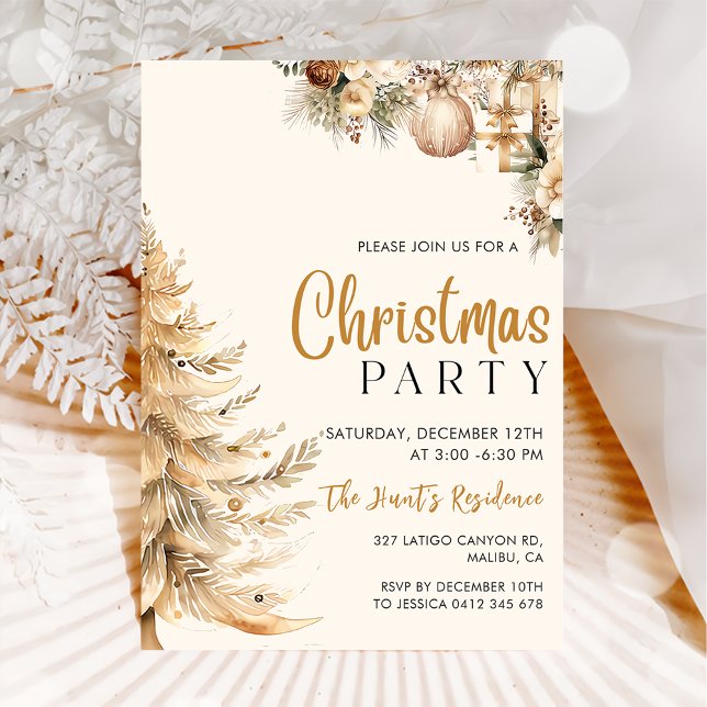 Elegant Christmas Tree Gold Christmas Party Invitation (Creator Uploaded)
