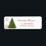 Elegant Christmas Tree Gold Snowflakes Label<br><div class="desc">Elegant snowflakes and christmas tree on white background. An elegant and sophisticated design. Select the costume button to change the font style,  colour and size.</div>